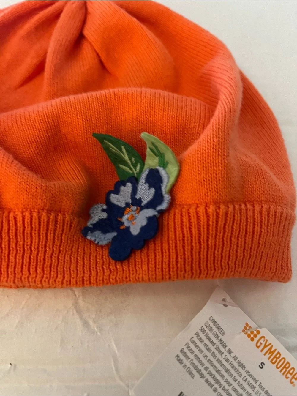 Gymboree Orange Knit Hat with Blue Flower Applique